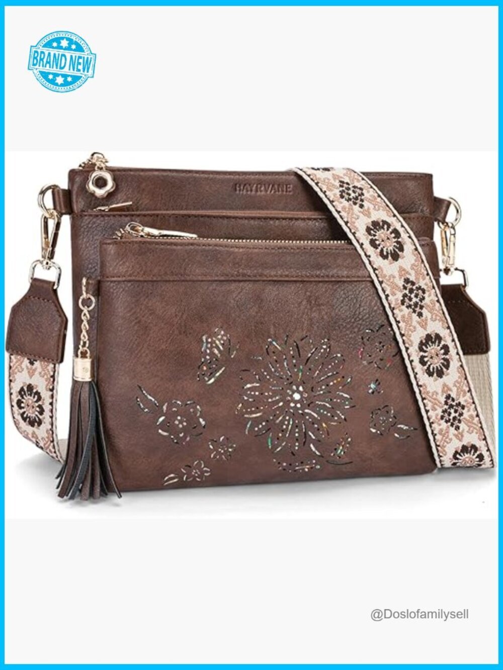 Crossbody Bag Multi Pocket Hobo Handbag Faux Leather Adjustable Strap